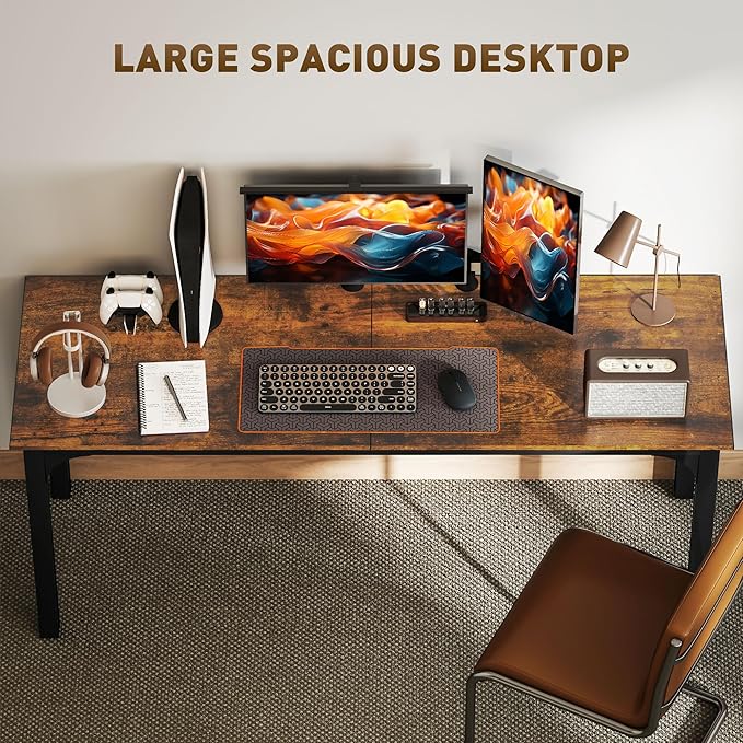 HOMCOM Modern Simple Large Computer Desk, Rustic Brown - Image 4