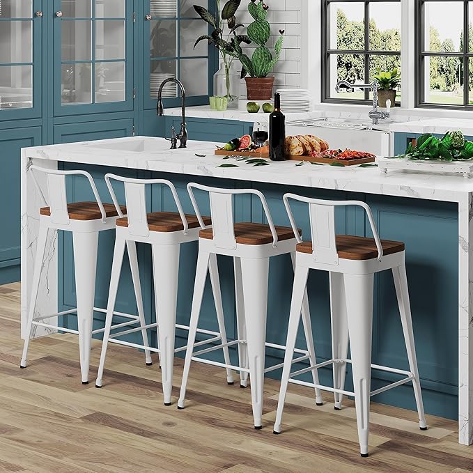 WENTMENT Metal Bar Stools Set of 4 Counter Height Stools Barstools - Image 3
