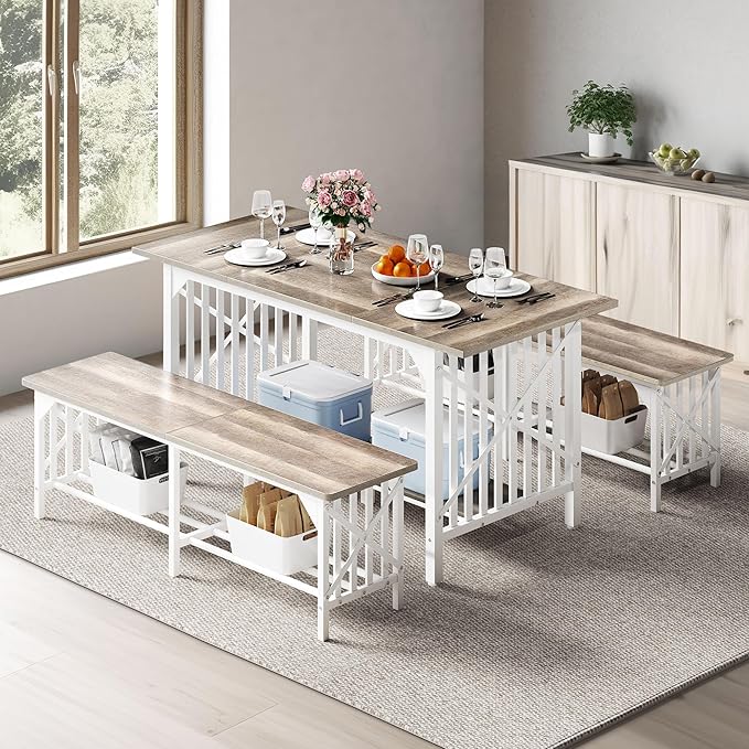 DWVO 3-Piece Dining Table Set for 4-6 People, Industrial Rectangular Dining by DWVO