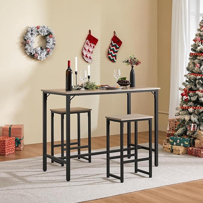 Yaheetech 3 Piece Dining Table Set, 47.5" Industrial Pub Table Set, Counter - Image 8