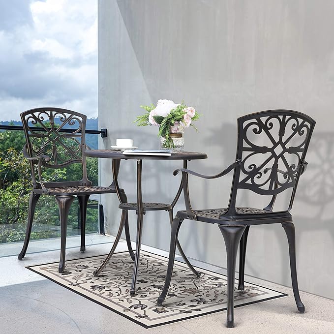 NUU GARDEN Bistro Set 3 Piece Outdoor All Weather Cast Aluminum Patio Bistro by NUUGARDENCORPORATION