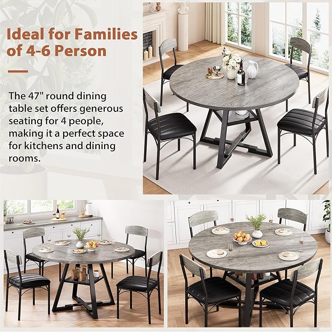 Round Dining Table Set for 4, Kitchen Table and Chairs for 4, Circle Table - Image 6
