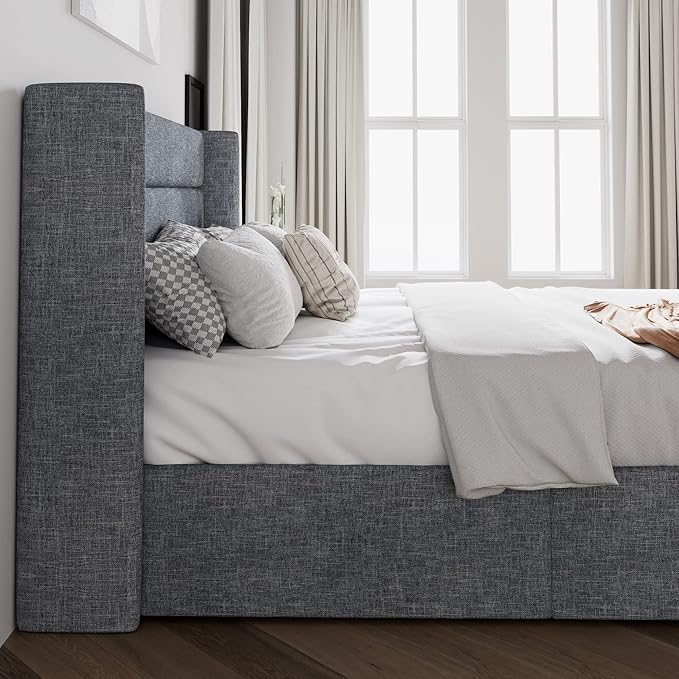 SHA CERLIN Full Size Lift Up Storage Bed/Modern Wingback Headboard/Upholstered - Image 8