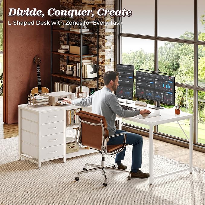 PRAISUN 53" L Shaped Desk with Power Outlets and USB-C Port, Reversible - Image 3