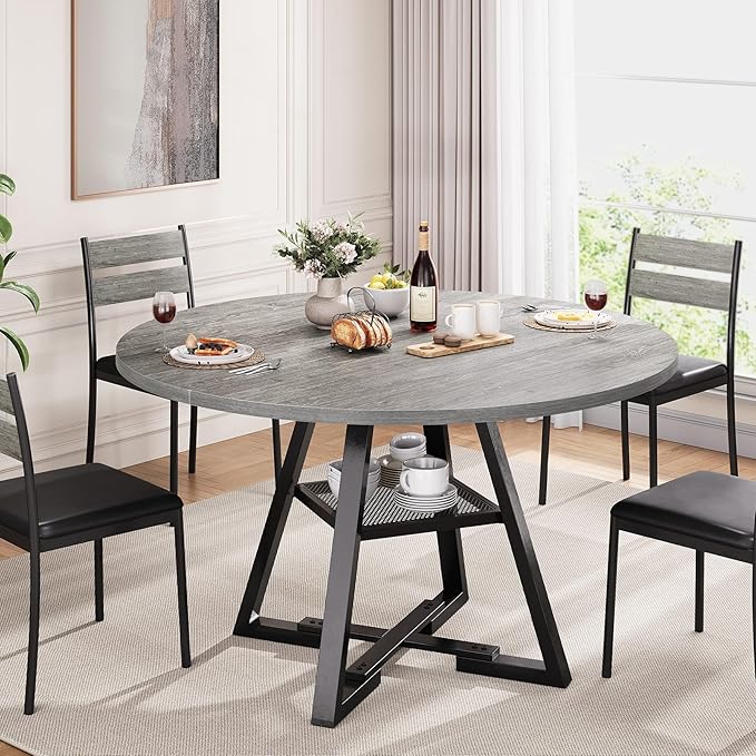 Round Dining Table for 4, Kitchen Dining Room Circle Dinner Pedestal Table by JOCOEVOL