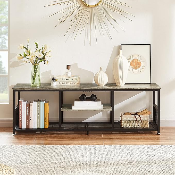 VECELO Industrial TV Stand for Televisions up to 65 Inch, 3 Tiers Media Console - Image 4