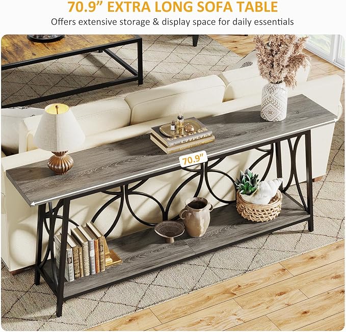 70.9-Inch Sofa Table, 2-Tier Narrow Console Table - Image 6