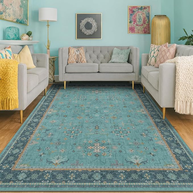 5x7 Teal Rug for Living Room, Boho Turquoise Rugs for Bedroom, Modern Eclectic - Image 6