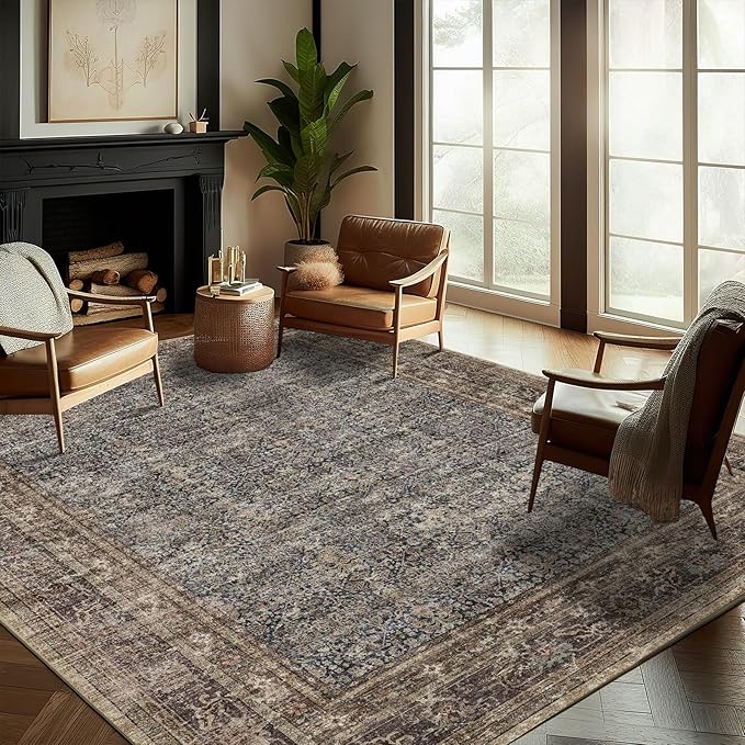 Washable Area Rug 8'x10' Retro Boho Design Non-Shedding Non-Slip Easy Care Ideal by CHAMPLANT