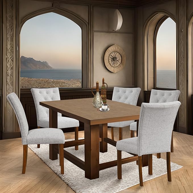 HomePop Button Tufted Fabric Dining Chairs - Image 2