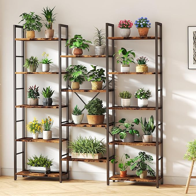 Shintenchi Triple Column 5 Tier Bookshelf, Industrial Large Bookcase Display - Image 5