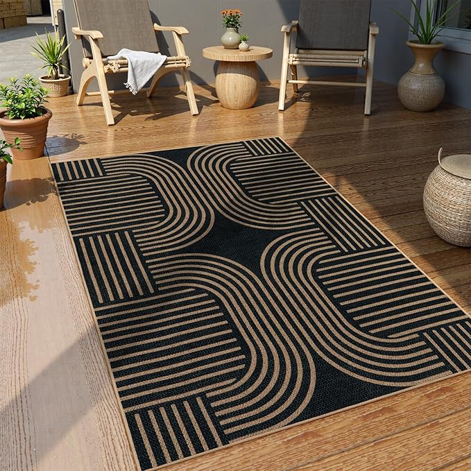 Lahome Modern Geometric Outdoor Easy Jute Rug, 3x5 Indoor Outdoor Rugs - Image 3