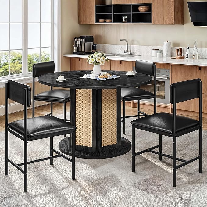 DWVO Dining Room Chairs Set of 4 Black Modern Upholstered Dining Chairs Faux - Image 2