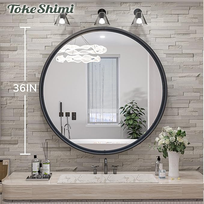 TokeShimi Black Round Mirror 36 Inchs Wall Mounted Black Circle Bathroom Mirror - Image 8