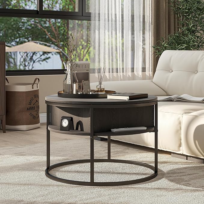 Round Lift Top Coffee Table, Coffee Tables Living Room, Wood Farmhouse Coffee - Image 7