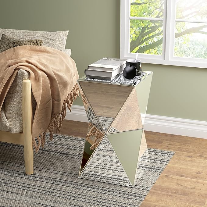 ENENE Mirrored Diamond Setting End Table Glass Decorative Side Table - Image 7