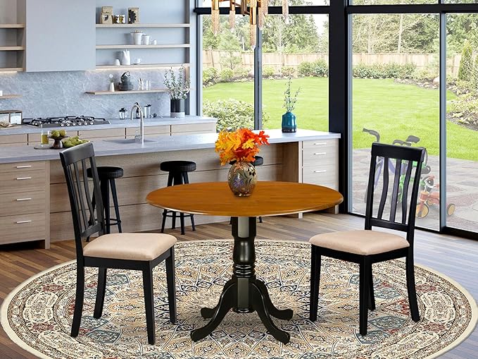 East West Furniture DLAN3-BCH-C 3 Piece Dining Room Table Set Contains a Round - Image 2