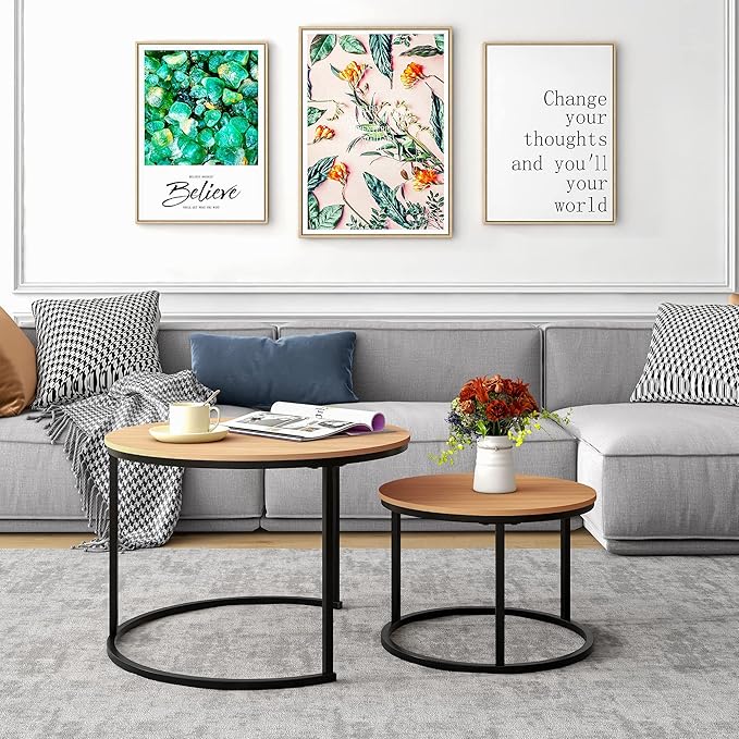 Industrial Round Coffee Table Set of 2 End Table - Image 8