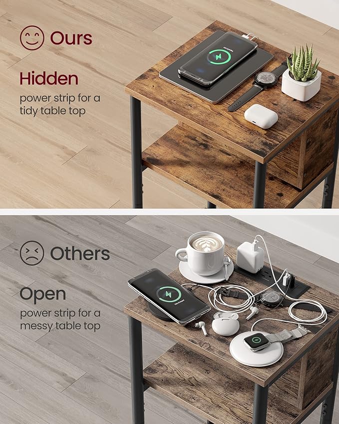 VASAGLE Side Table with Charging Station, 3-Tier End Table with USB Ports and - Image 5