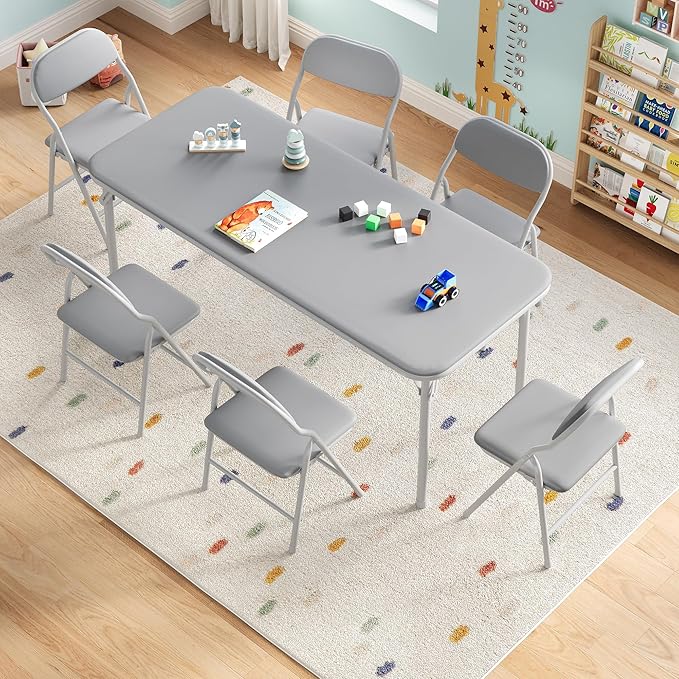 IDEALHOUSE 7 Piece Folding Kids Table and Chairs Set, Children Activity Table - Image 2