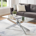 Rectangle Modern Coffee Table, Tempered Glass Top and Metal Tubular Leg by EdwinsChoice-ModernFurniture