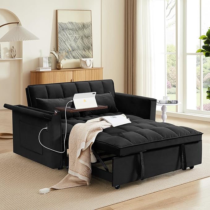 Ball & Cast 55" 3 in 1 Sleeper Sofa Bed Velvet Upholstered Pull Out Couch by BallCast