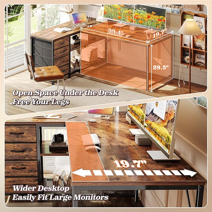 PRAISUN 53" L Shaped Desk with Power Outlets and USB-C Port, Reversible - Image 6