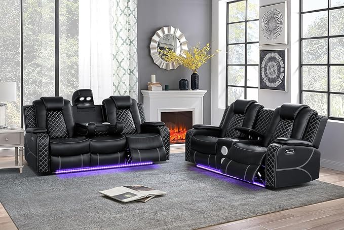Ball & Cast Power Recliner Sofa Set Leather Reclining Sofa Set Living Room - Image 3