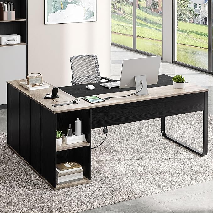 YITAHOME Executive Desk with Power Outlets, Executive Desk with Drawers & by YITAHOME