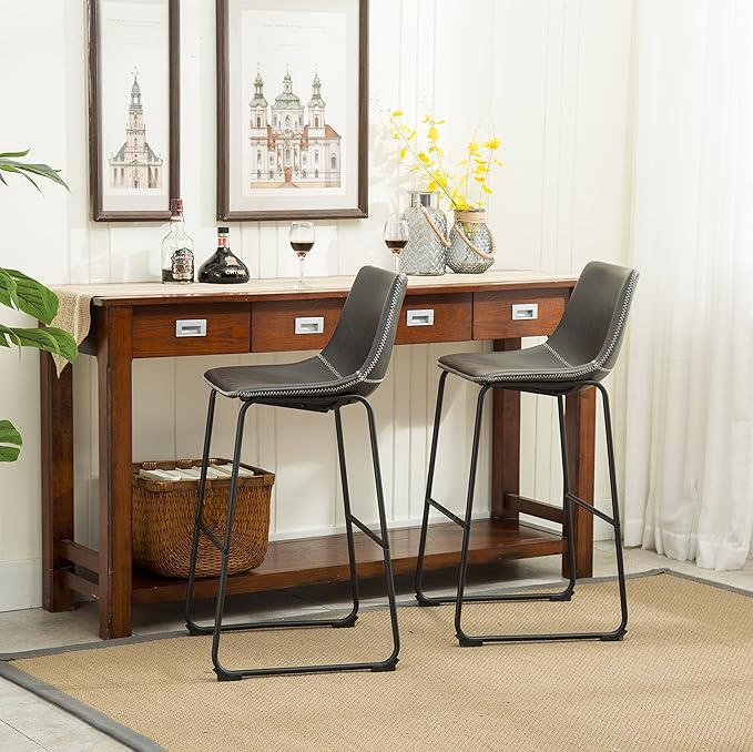 Roundhill Furniture Lotusville Vintage PU Leather Bar Stools, Antique Gray - Image 7