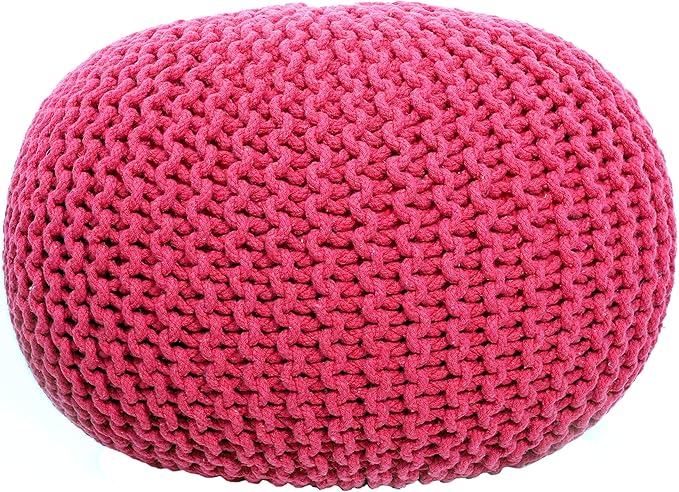 FRELISH DECOR Round Pouf Ottoman Hand Knitted 100% Cotton Pouf Foot Stool by FernishDecor