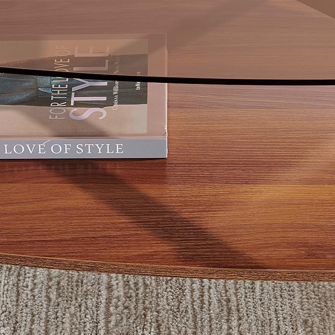 Oval Glass Coffee Table, Mid-Century Modern Design, L43 x W21 x H17 inch - Image 9