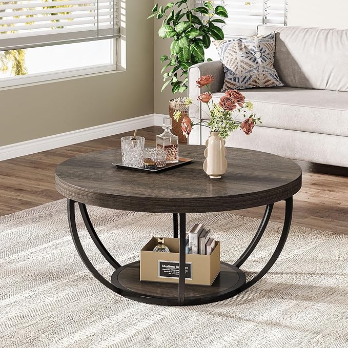 Tribesigns Round Coffee Table, 31.7" Wooden 2-Tier Circle Coffee Table - Image 8