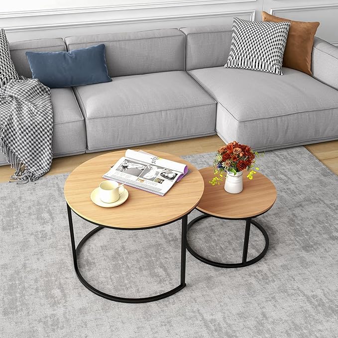 Industrial Round Coffee Table Set of 2 End Table - Image 7