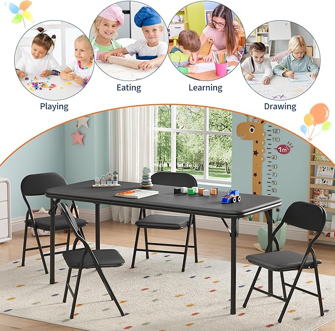 GarveeHome 5-Piece Kids Folding Table and Chairs Set, Toddlers Children's - Image 7