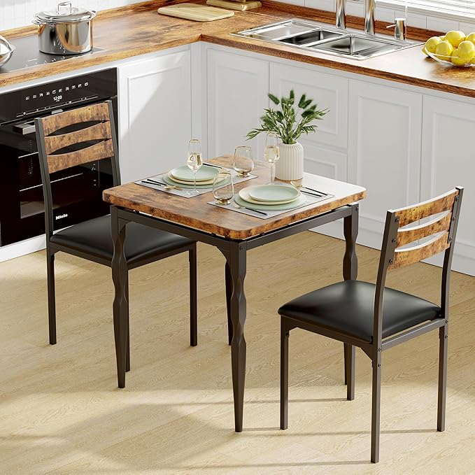 GarveeHome Dining Table Set for 2, Dining Table and Chairs Set of 2, 3 Piece by GarveeHome