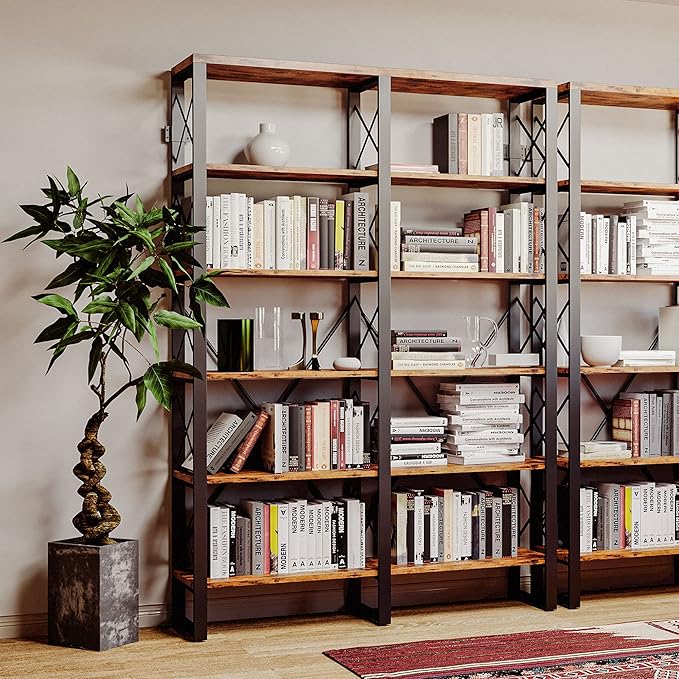 IRONCK Bookshelf Double Wide 6-Tier 76" H, Open Large Bookcase, Industrial - Image 2
