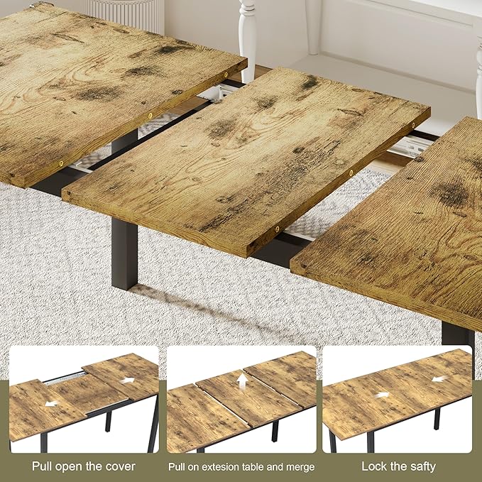 Feonase 63" Extendable Dining Table, Modern Farmhouse Dining Room Table - Image 4