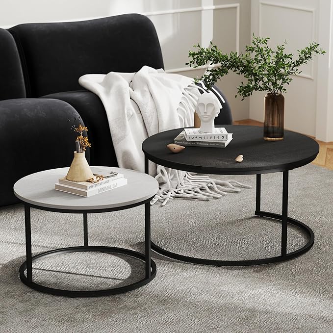 Nesting Tables Set of 2, 31.5" Round Coffee Table, Small Nesting Coffee Table by Otterease