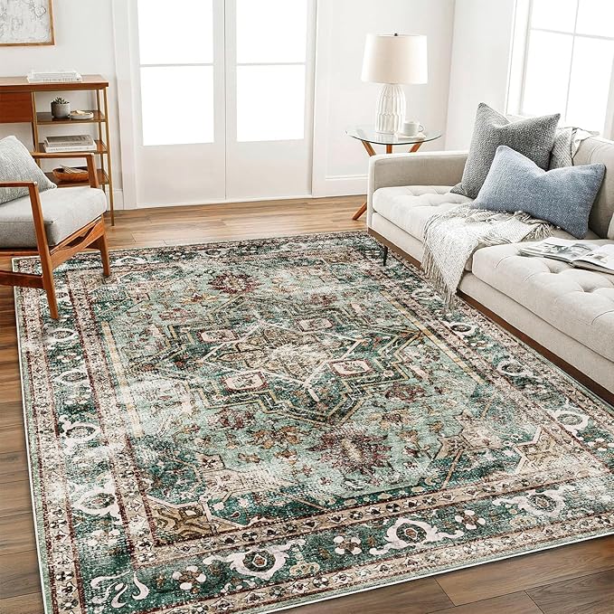 3'x5' Vintage Washable Thin Green Area Rug Tangerine Traditional Floor Cover - Image 3