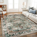 6'x9' Green Washable Area Rug Boho Chic Medallion Distressed Design by CHAMPLANT