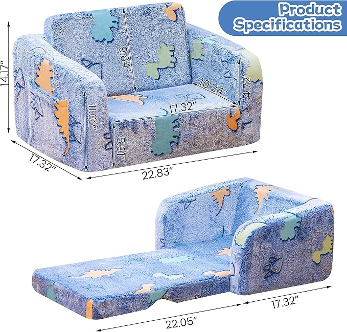 Lamerge 2-in-1 Soft Toddler Couch Fold Out, Foldable Toddler Chair, Glow in The - Image 3