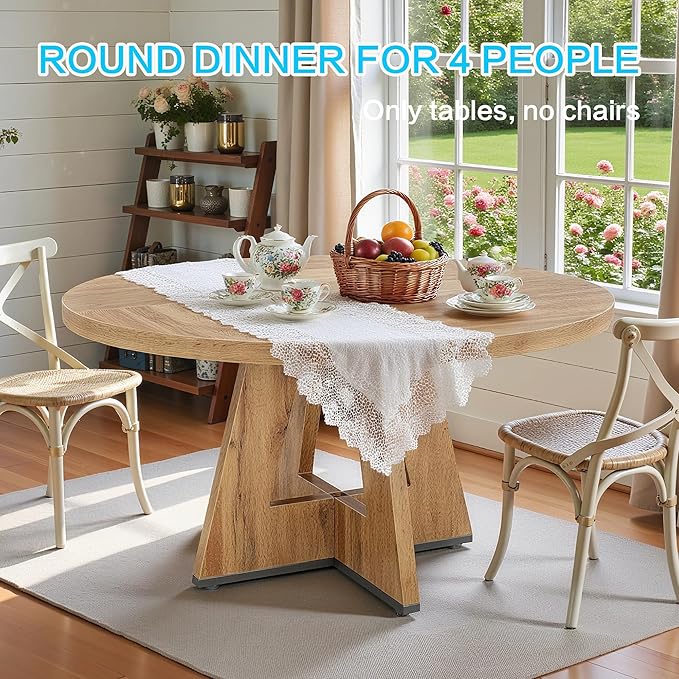 47" Round Dining Table for 4-6, Modern Dinner Table Farmhouse Round Small - Image 5