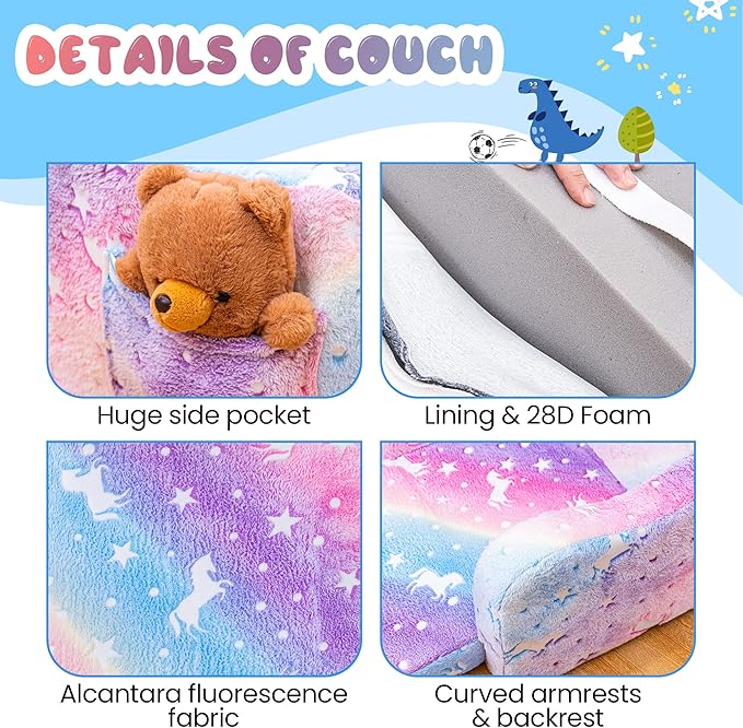 Lamerge 2-in-1 Toddler Couch, Glow in The Dark Baby Floor Bed, Foldable Toddler - Image 8