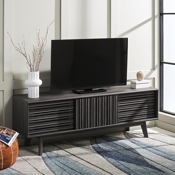 SAFAVIEH ESMA TV Stand for up to 65" Flatscreen – Distressed Black, Sliding by SAFAVIEH