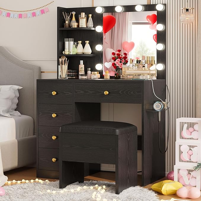 IRONCK Vanity Desk with Mirror and Lights, Small Makeup Vanity Table with 5 - Image 9