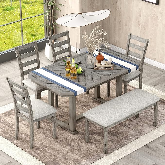 Merax 6-Piece Rubber Wood Dining Table Set by Merax