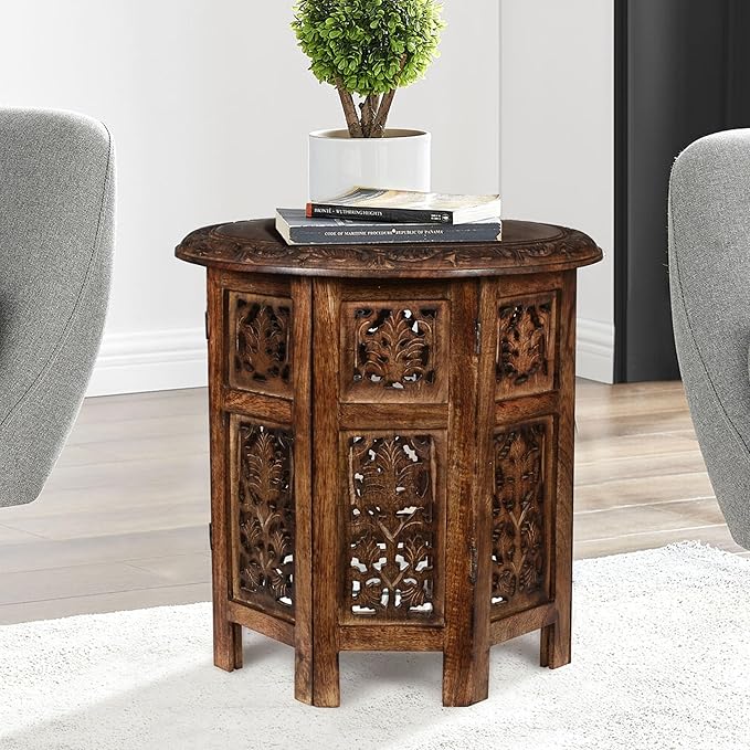 Lightnpro Handcrafted Wooden Round Accent Table - Image 6