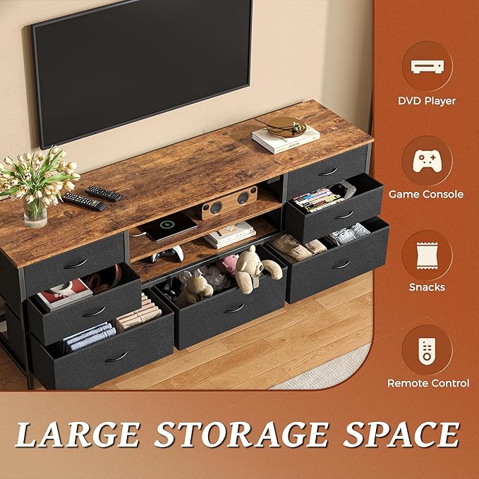 Huuger TV Stand Dresser with Power Outlets and LED Lights, 7 Drawers - Image 6