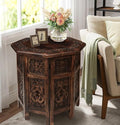 The Wooden Town End Tables for Living Room– Hand Carved Vintage Boho Folding by TheWoodenTown